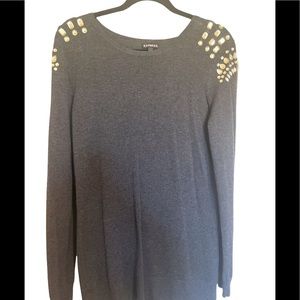 Express Rhinestone Shoulder long Grey Sweater